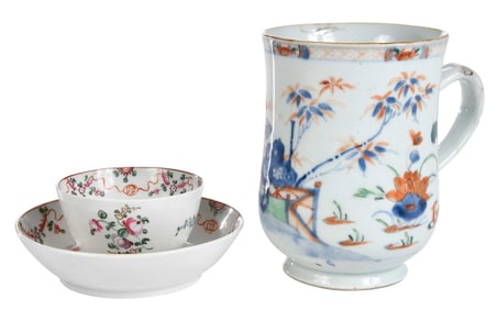 Three Pieces of Enameled Chinese Export Porcelain