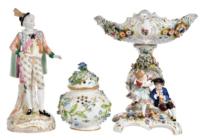 Three 20th Century Continental Porcelain Table Objects