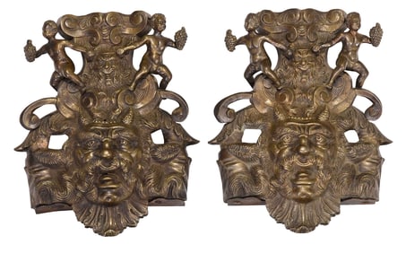 Pair of Bronze Mask Form Baroque Style Architectural Elements