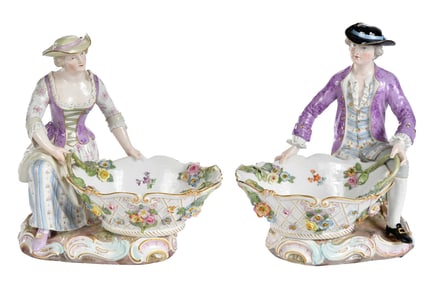 Pair of Meissen Porcelain Figural Sweetmeat Dishes