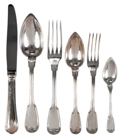 Christofle Chinon Silver Plate Flatware, Service for 18, 111 Pieces; with Original Case