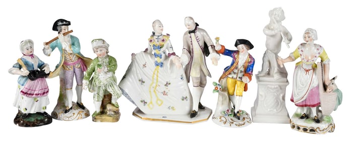 Six Continental Porcelain Figural Table Objects