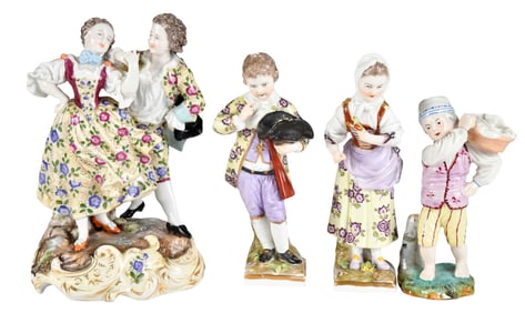 Four Continental Porcelain Figural Table Objects