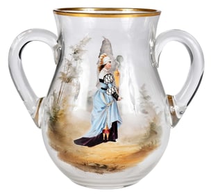 Large Bohemian Enamel Decorated Glass Loving Cup