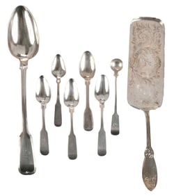 Eight Pieces Charleston Coin Silver Flatware, Hayden