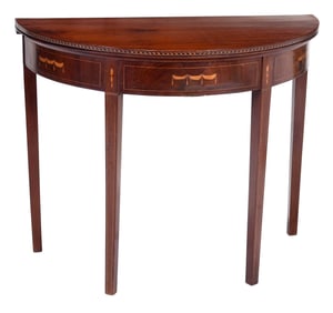 American Federal Drapery and Tassel Inlaid Demilune Card Table