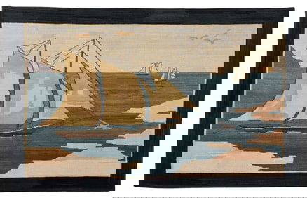 Grenfell Labrador Industries Hooked Mat of Nautical Scene