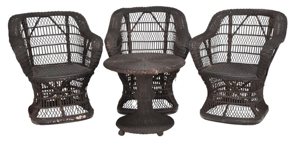 Three Wicker Chairs with Table