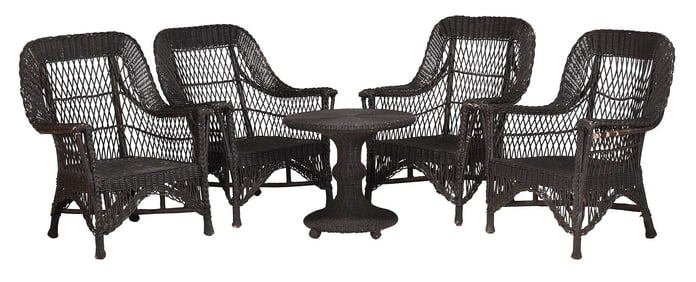 Four Wicker Chairs with Round Table