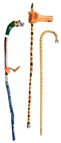 Three Carved and Painted Zoomorphic Folk Art Canes