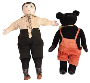 Two American Cloth and Leather Dolls