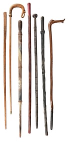 Seven American Carved Wood Folk Art Canes