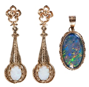 14kt. Opal Drop Earrings and Opal Pendant