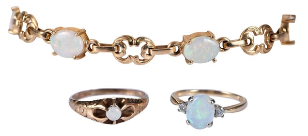 Two 14kt. White Opal Rings and Bracelet