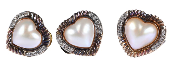 14kt. Pearl and Diamond Heart Earrings and Ring Set