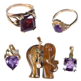 Collection of Yellow Gold Gemstone Rings and Pendants
