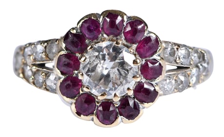 14kt. Antique Diamond and Ruby Ring