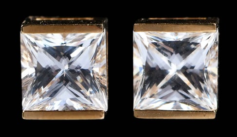 14kt. Princess Cut Cubic Zirconia Solitaire Earrings