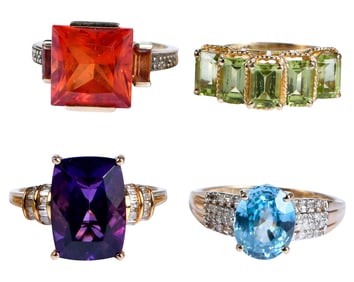 Four 10kt. Gemstone Fashion Rings
