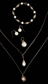 Six Pearl Jewelry Items, Some 14kt.