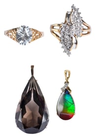 Four 10kt. Gold Jewelry Items Two Rings and Two Pendants