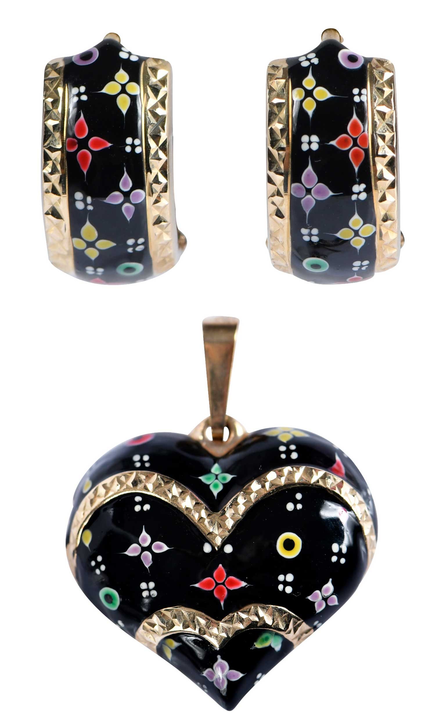 14kt. Matching SLC Enamel Heart Pendant and Huggie Hoop Earrings (1 of 5)