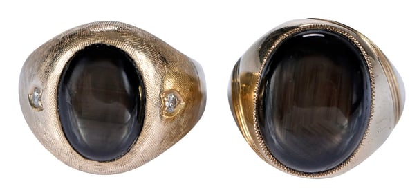 Two Men's Gold Black Sapphire Rings
