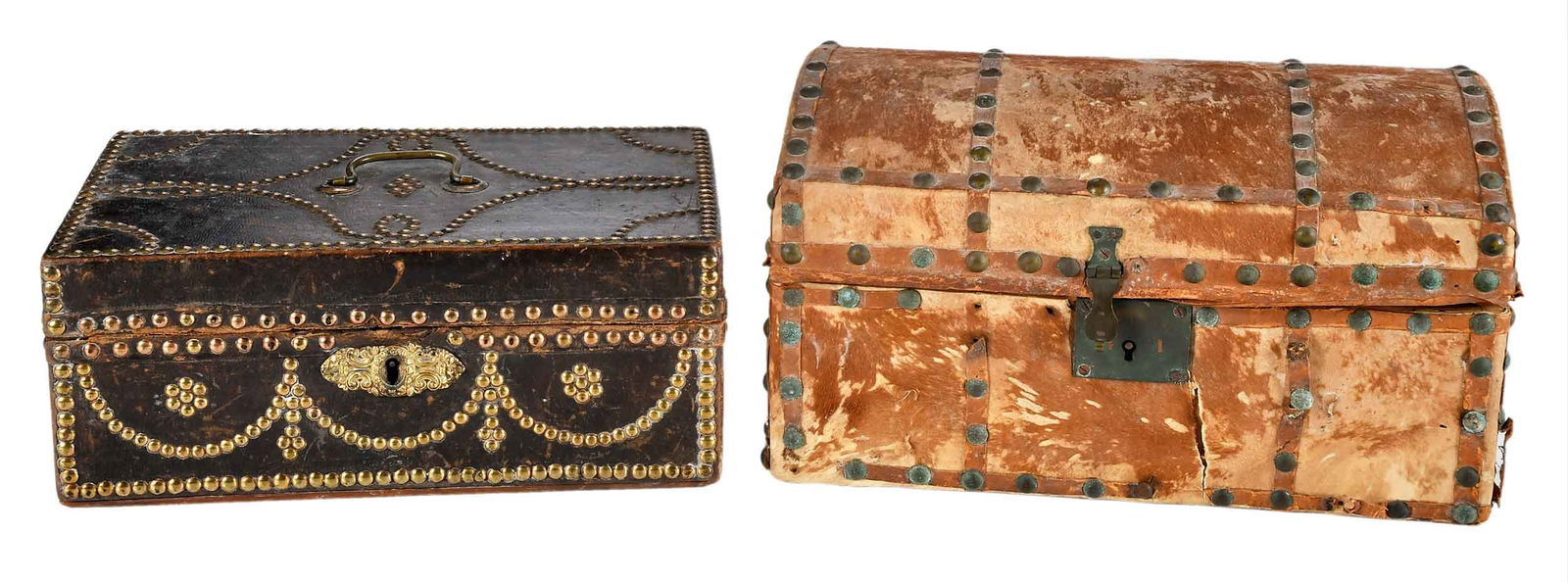 Two Leather/Hide and Brass Clad Tabletop Boxes (1 of 11)