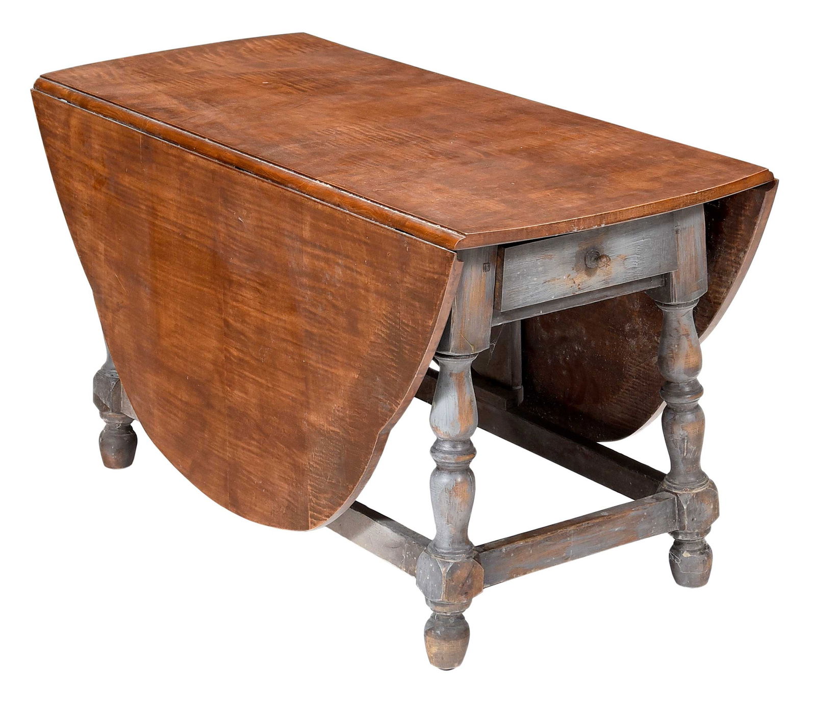 American William and Mary Style Painted Tiger Maple Drop Leaf Low Table (1 of 7)