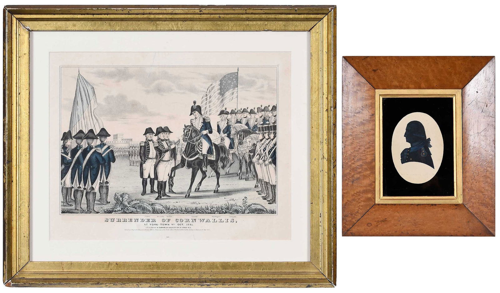 Two George Washington Related Works: (American, 19th century) Profile silhouette of George Washington, inscribed faintly lower margin "General Washington...'85", inscribed in ink on frame verso "H.A. Bayne/c/o Mrs. Wor