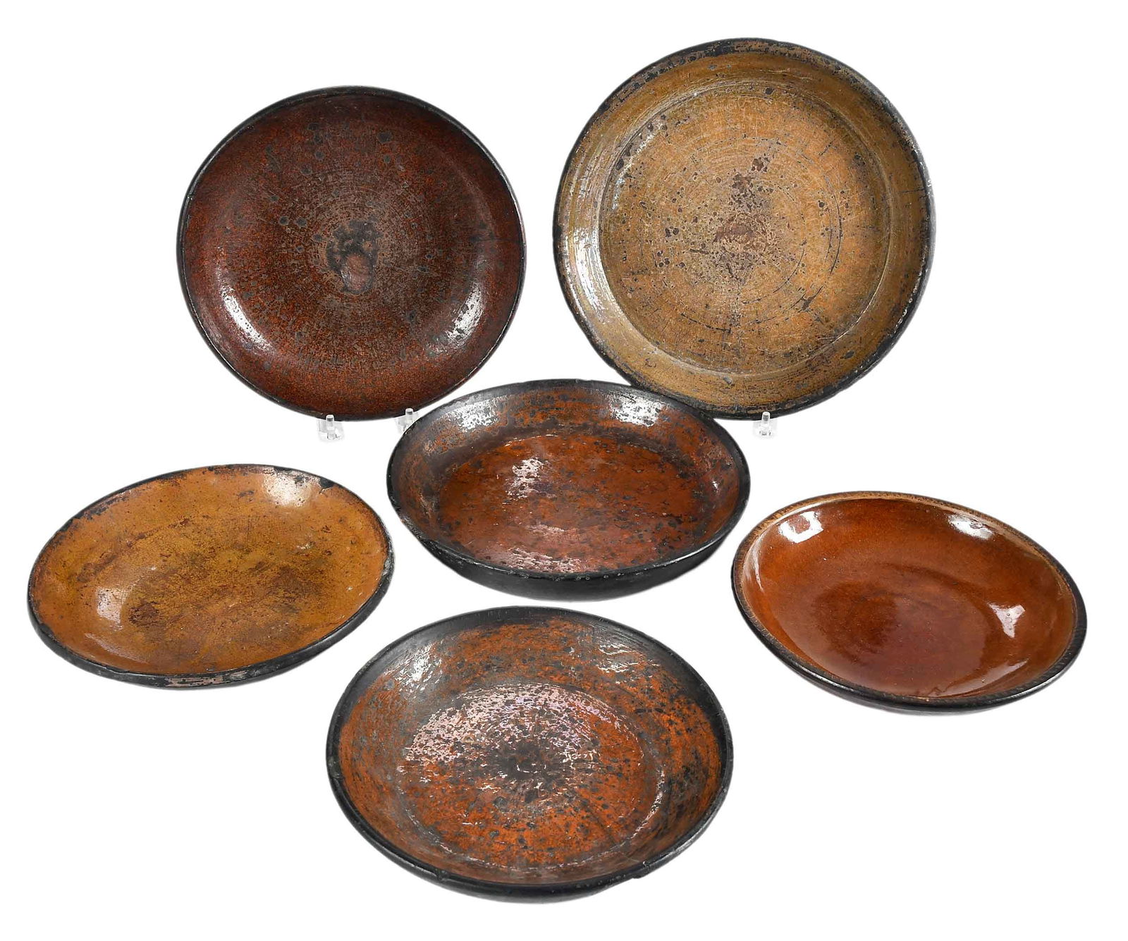 Six Early American Redware Dishes and Pie Plates (1 of 6)