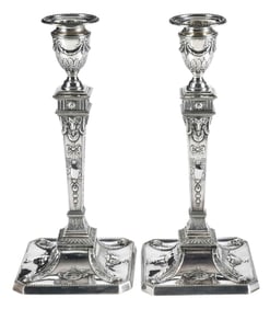 Pair of Victorian English Silver Adam Style Candlesticks