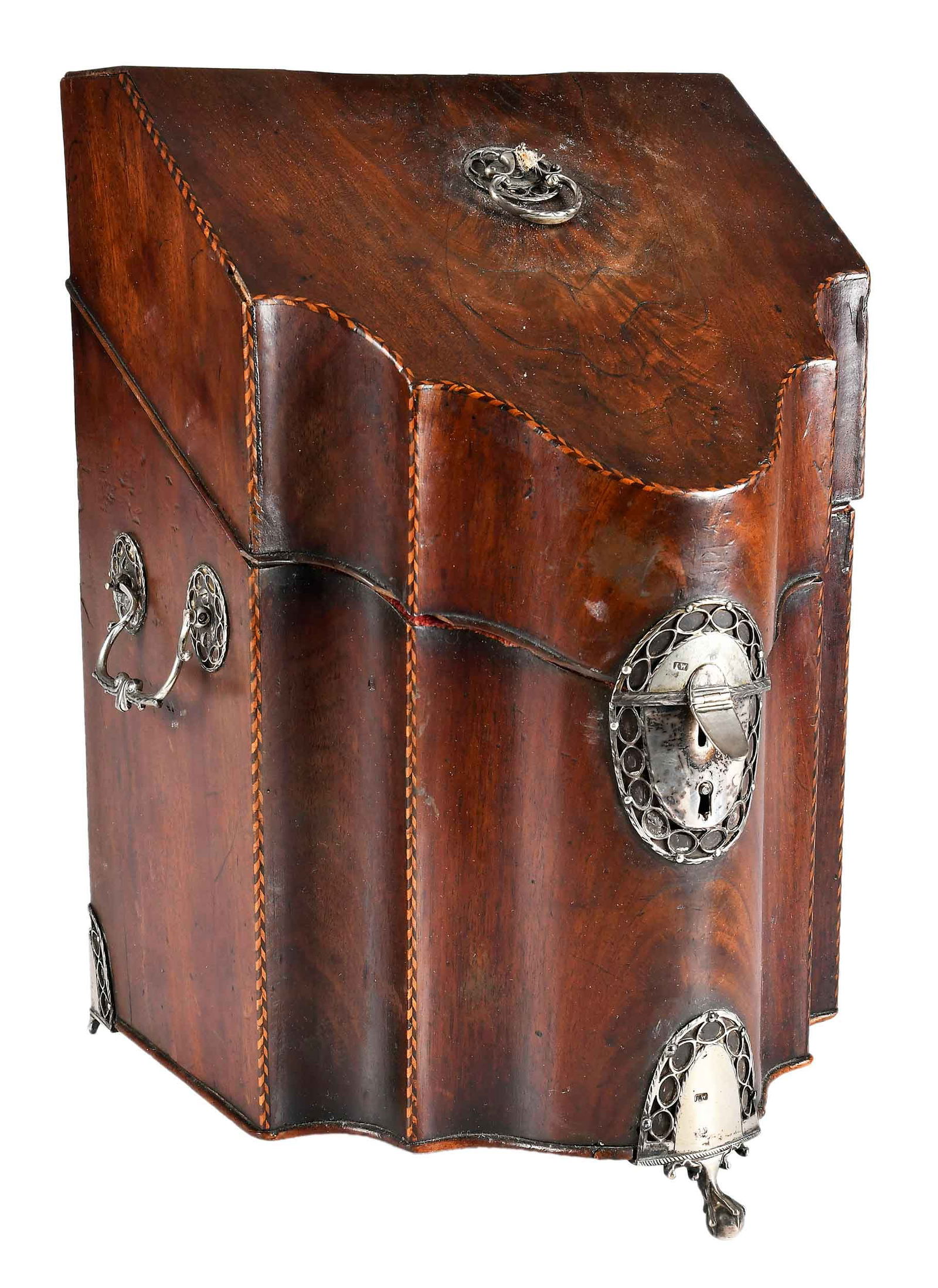 Georgian Mahogany Inlaid Silver Mounted Knife Box (1 of 9)