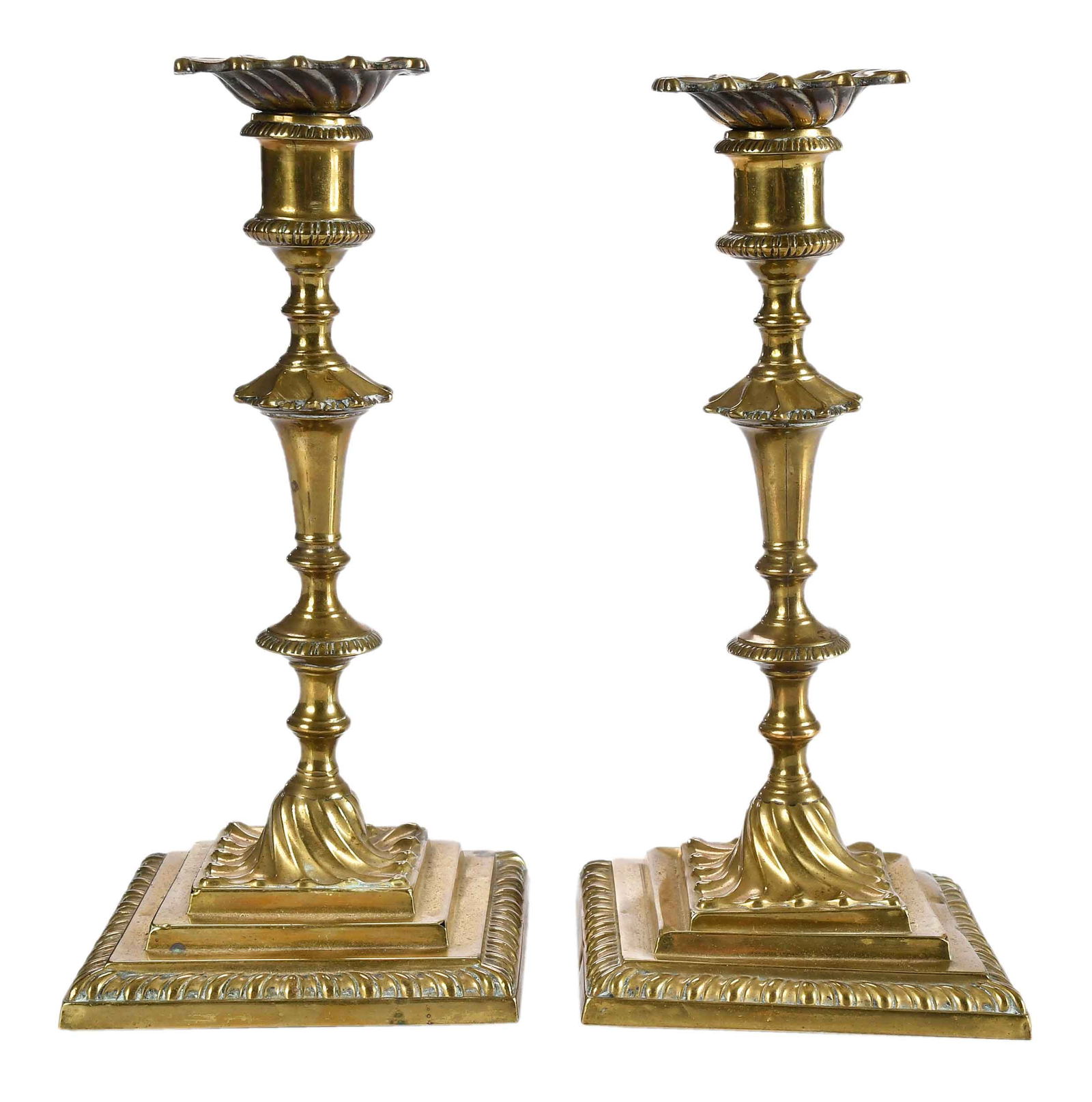 Fine Pair of George III Filled Brass Candlesticks (1 of 4)