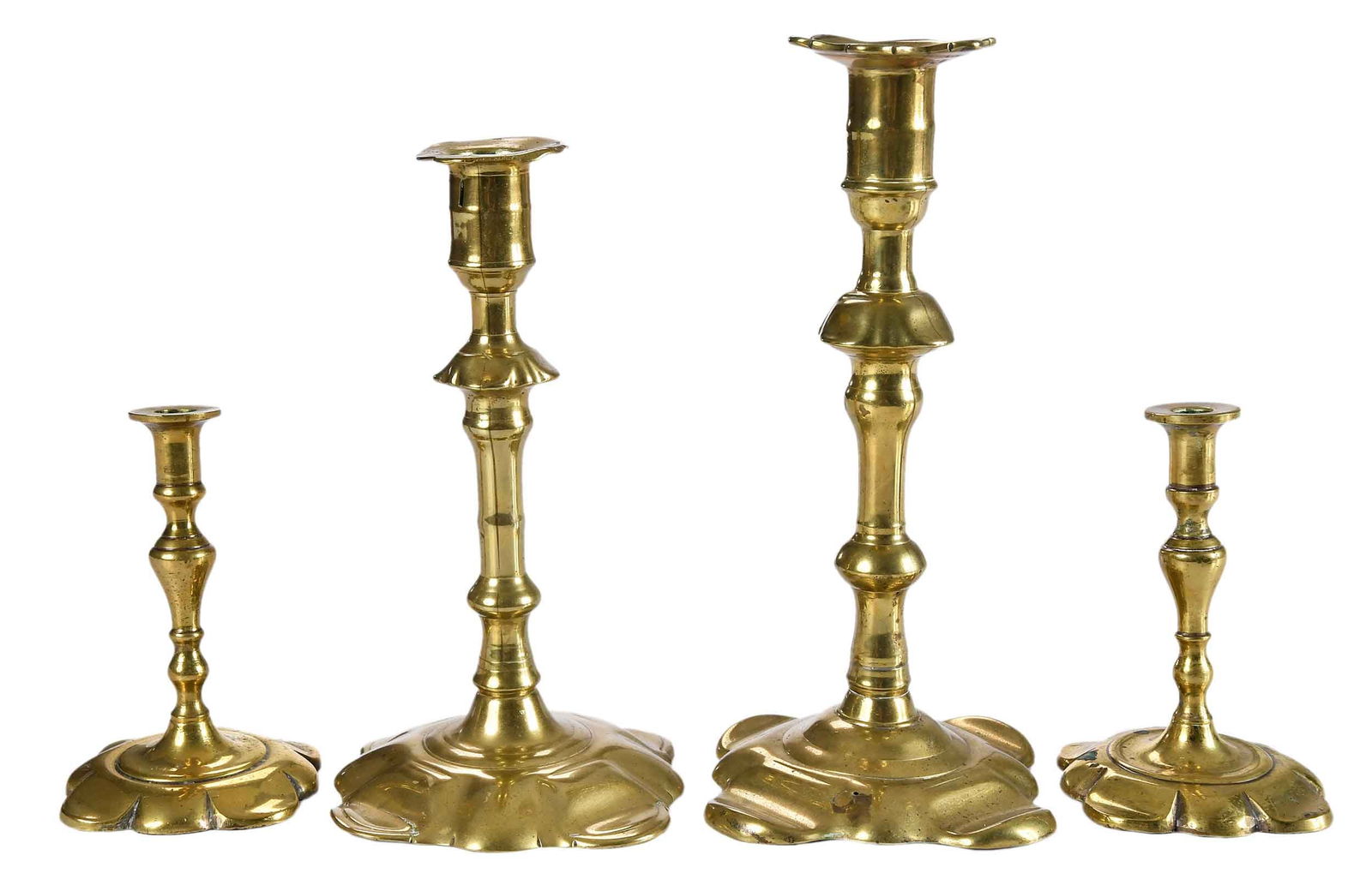 Two Signed Candlesticks and Pair of Taper Sticks with Similar Lobed Bases (1 of 8)