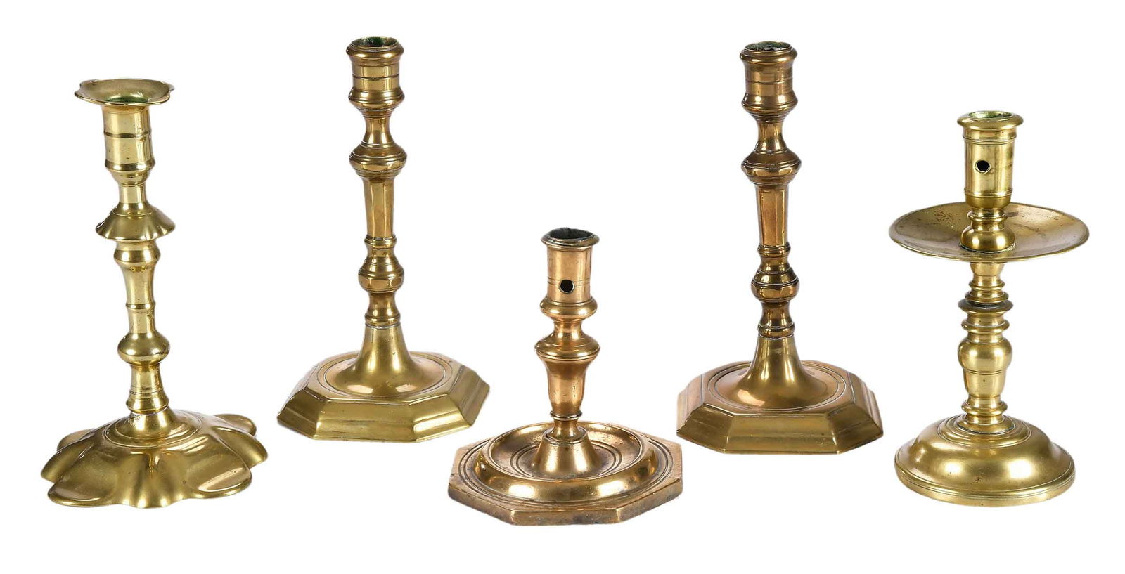 Five Brass English and Continental Candlesticks (1 of 7)