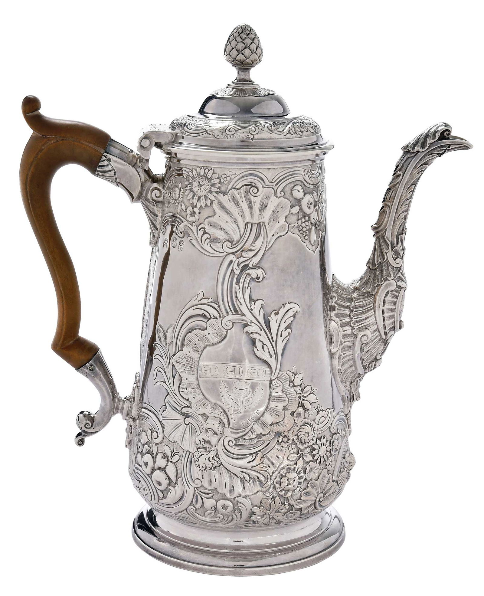 George II Irish Silver Coffee Pot, Charles Leslie (1 of 16)
