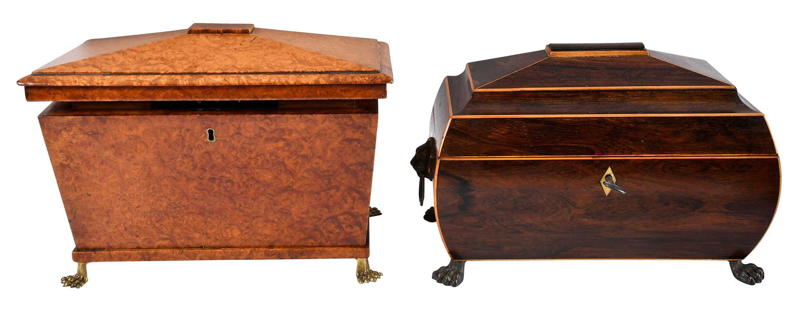 Two Georgian Mahogany and Burlwood Tea Caddies (1 of 9)