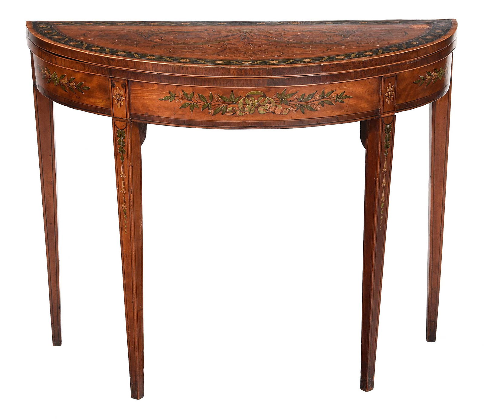 George III Painted Mahogany Demilune Card Table (1 of 11)