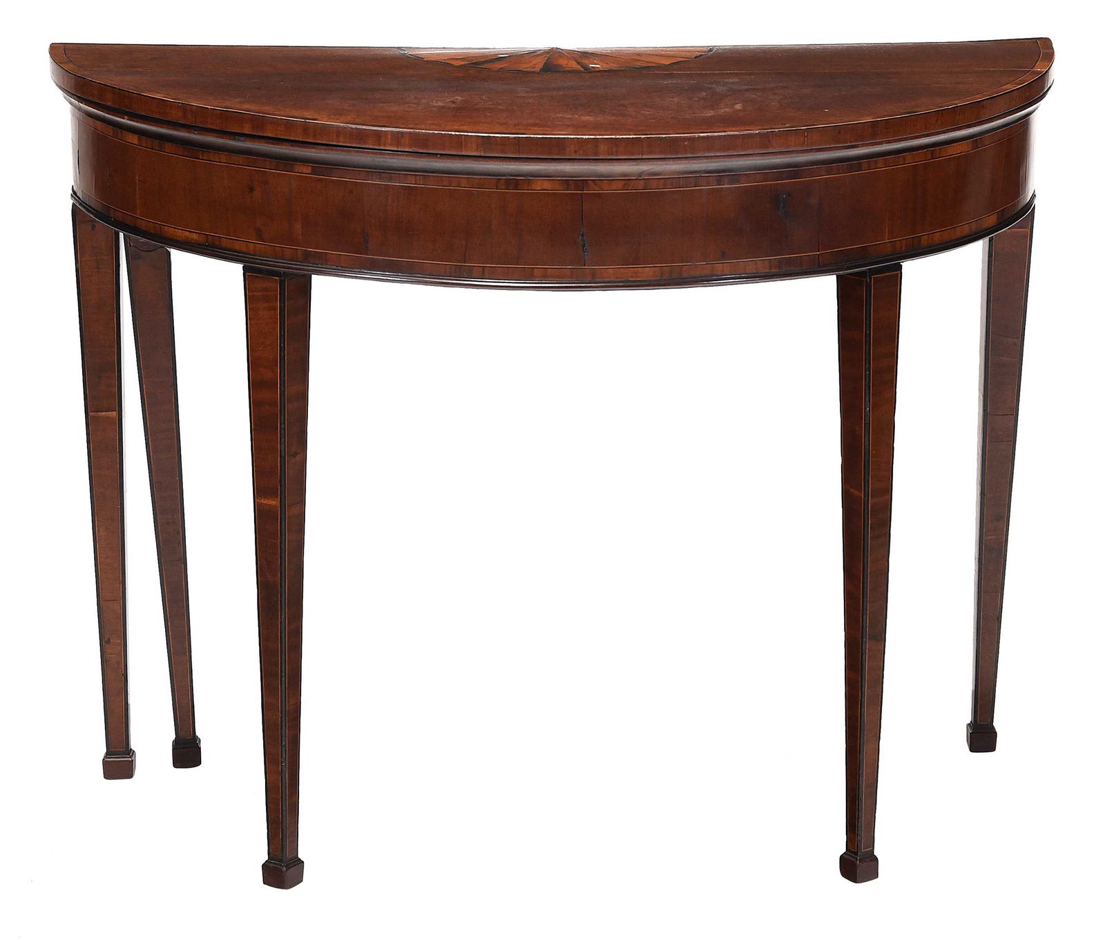 George III Inlaid Figured Mahogany Demilune Games Table (1 of 9)