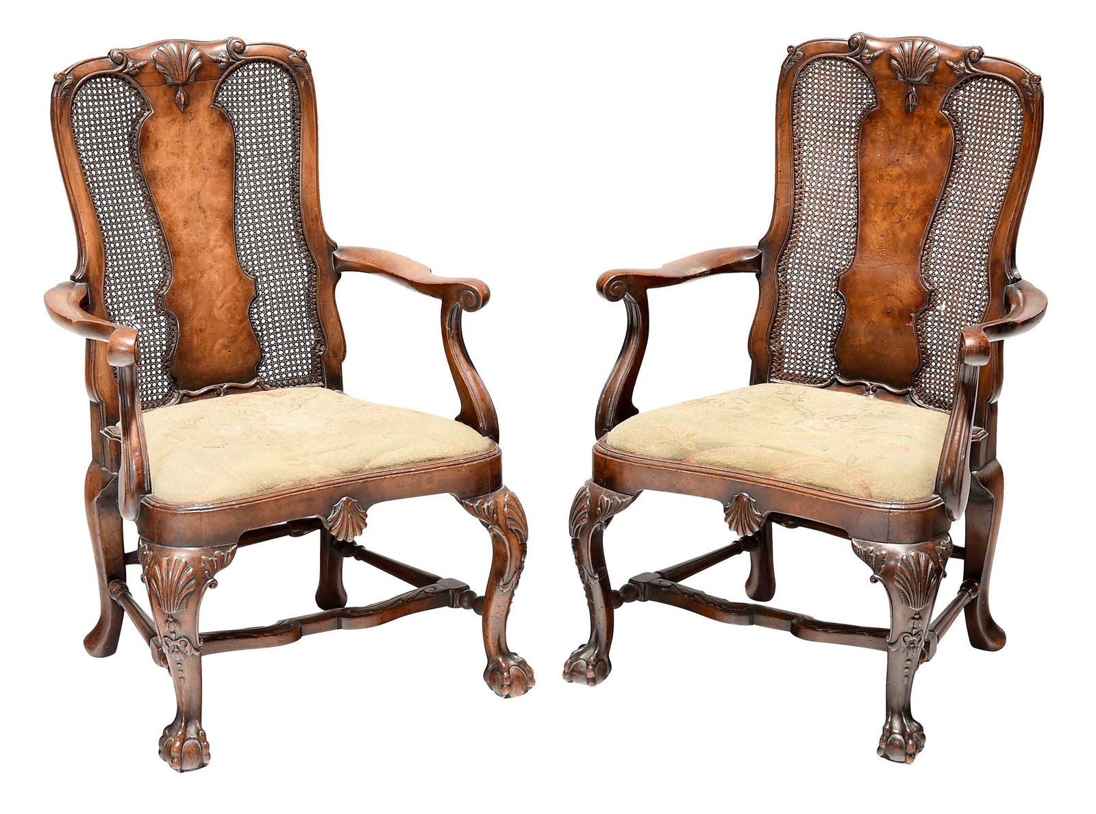 Fine Pair of Chippendale Style Carved Mahogany and Burlwood Child's Armchairs (1 of 9)