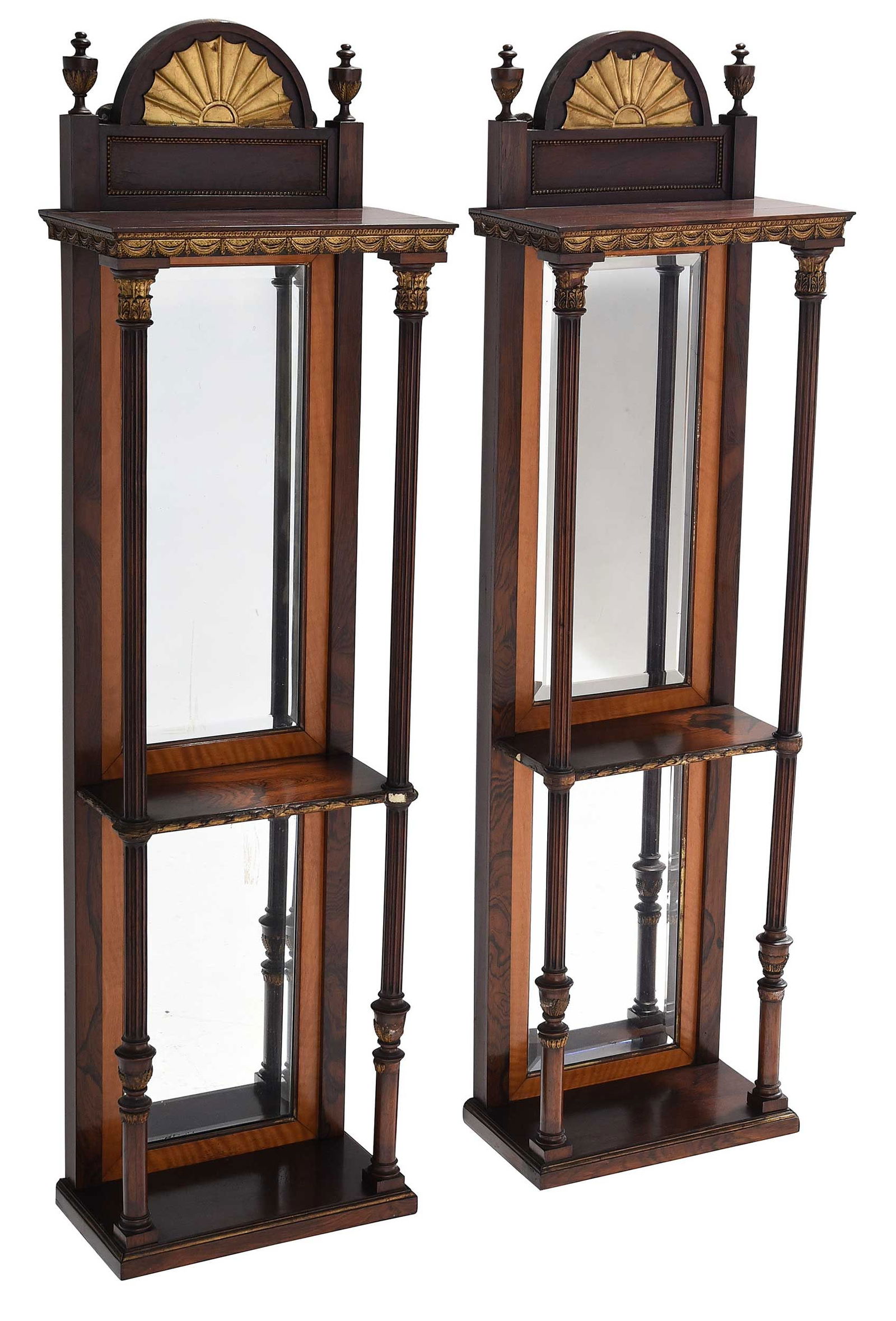 Pair of Neoclassical Style Parcel Gilt Rosewood Hanging Mirrored Shelves (1 of 10)