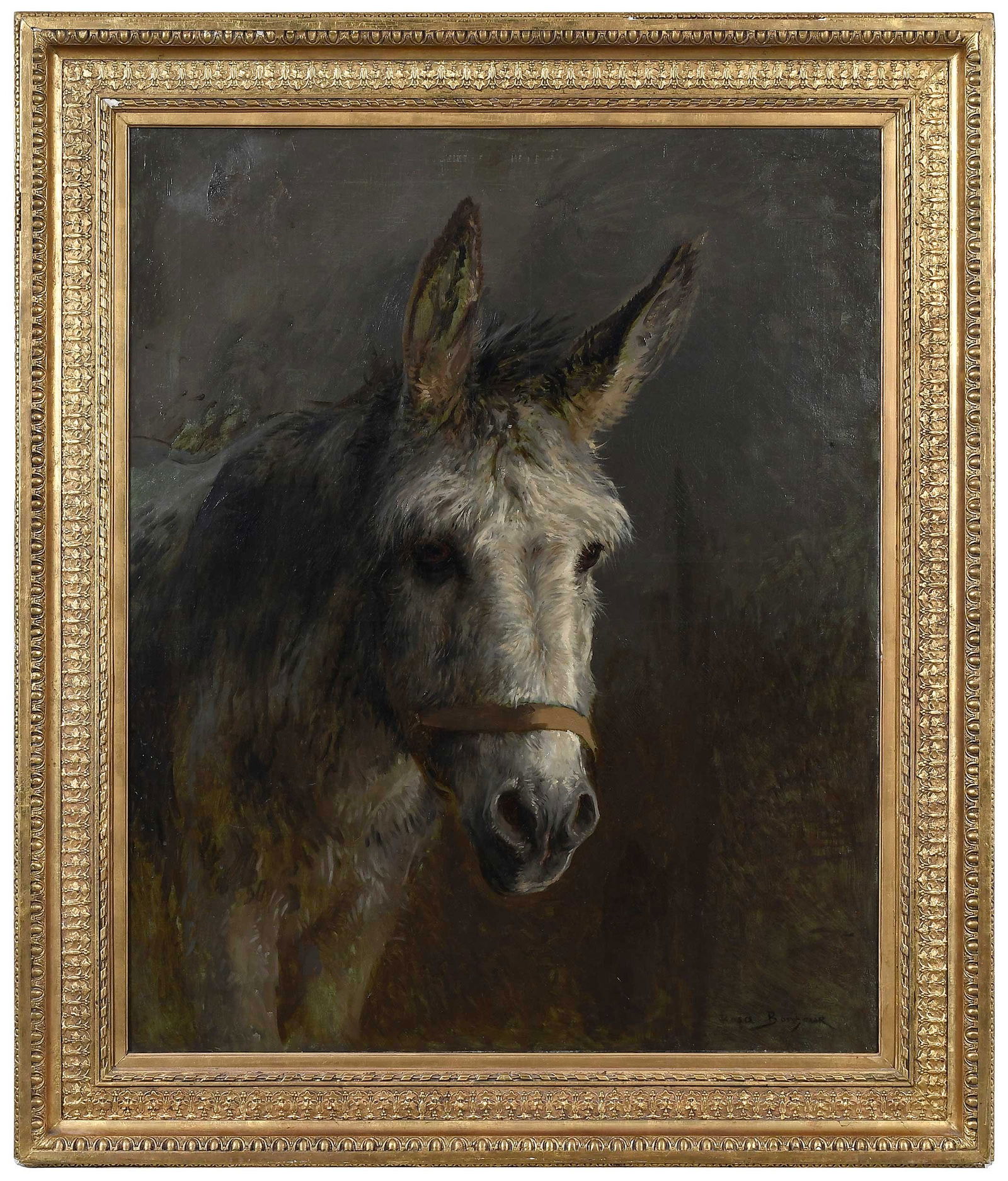 Rosa Bonheur, Tete et Avant-main D'un Mulet Gris: (French, 1822-1899) Head and four-quarter of a gray mule, estate stamp lower right "Rosa Bonheur", with the red wax seal of the Vente Rosa Bonheur (Lugt 276) on the stretcher, lot number inscribed on