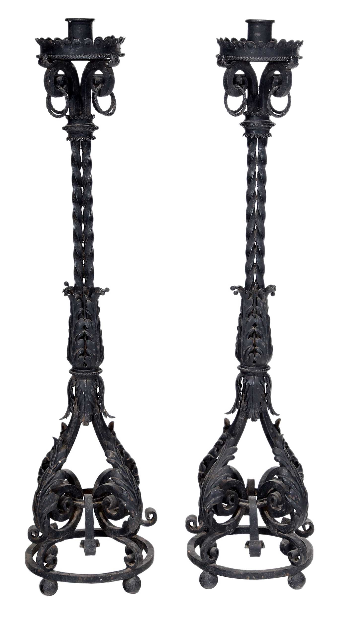 Pair of Baroque Revival Wrought Iron Torchieres (1 of 6)