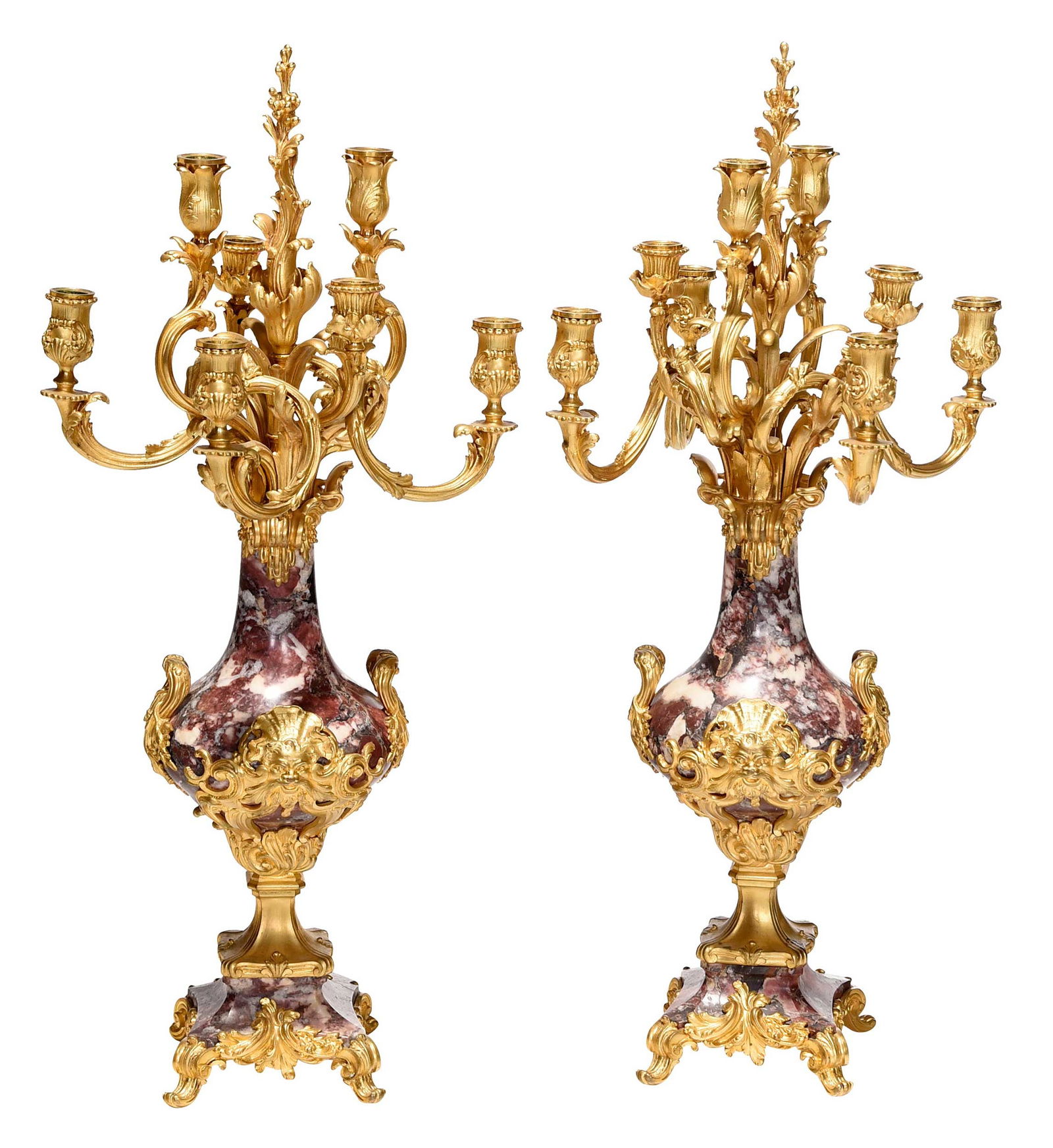 Pair of Louis XIV Style Eight Light Gilt Bronze and Marble Candelabra (1 of 13)