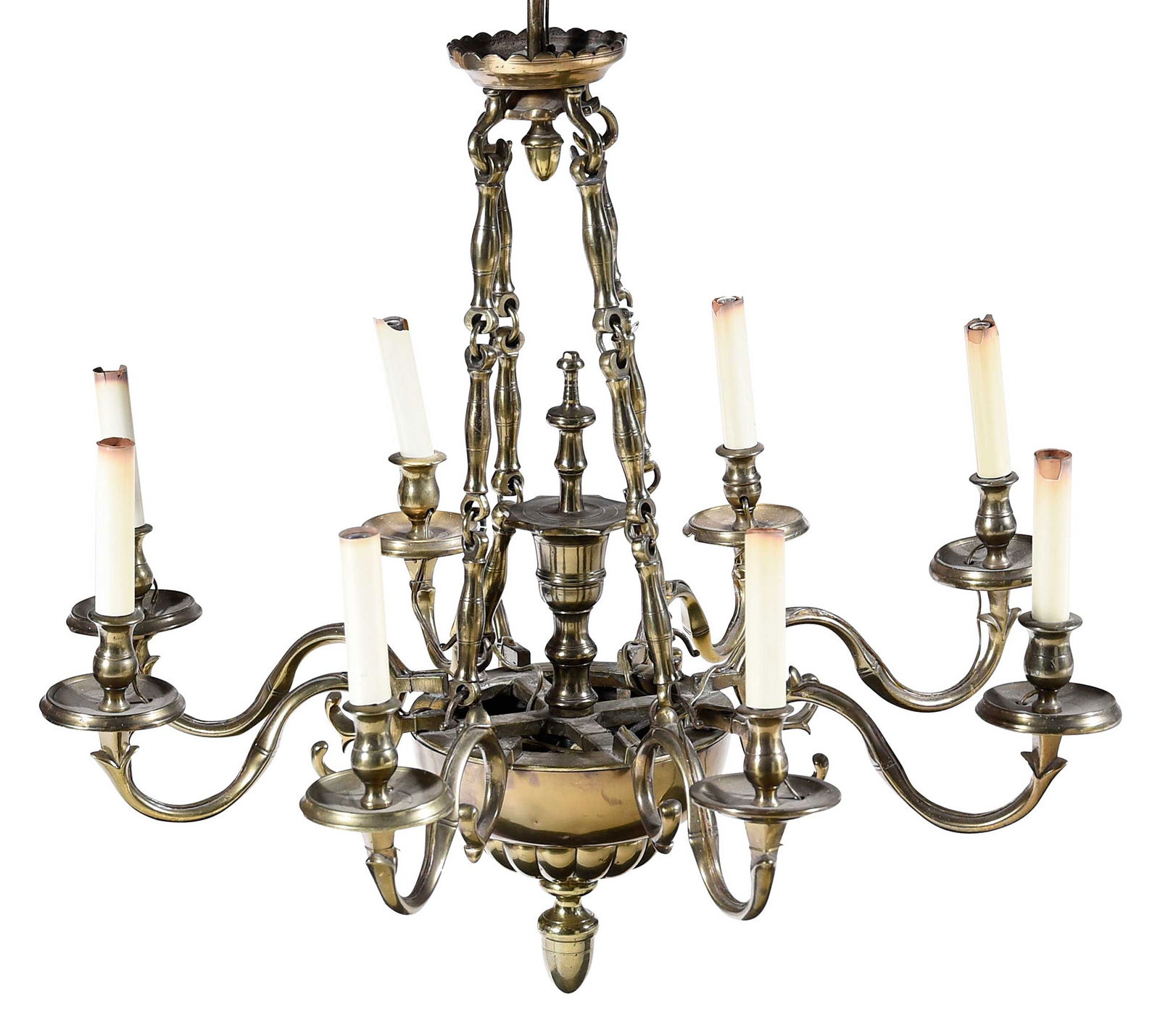 Eight Light Queen Anne Brass Chandelier (1 of 6)