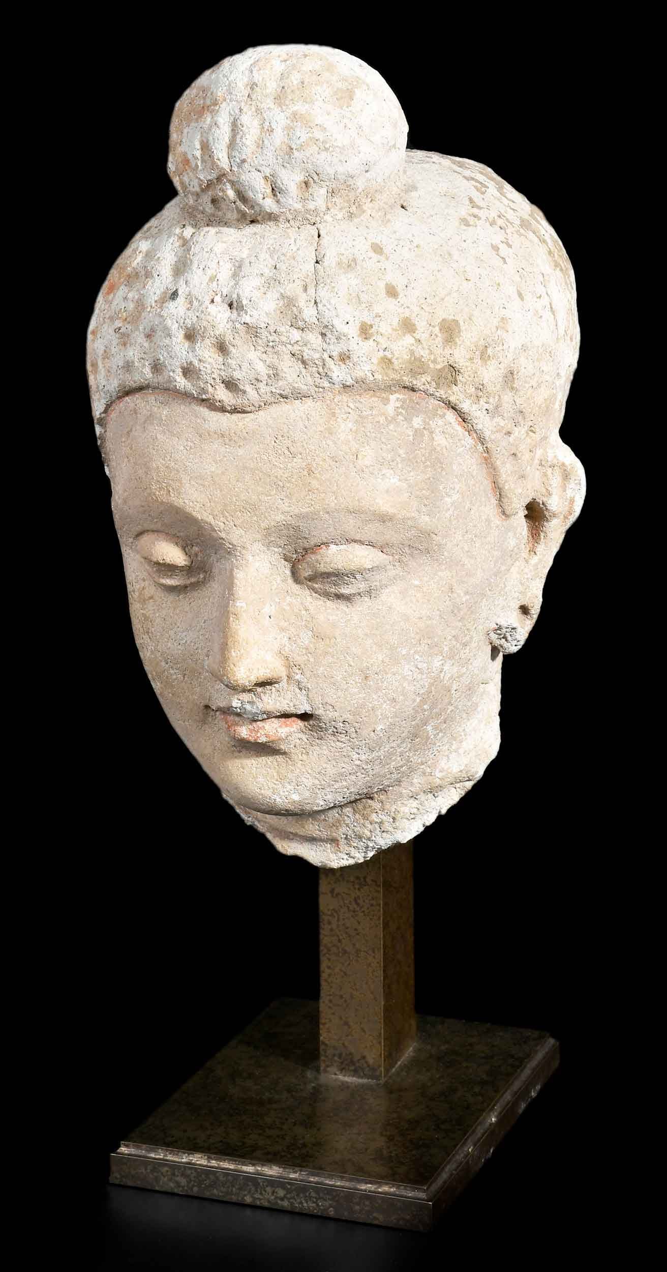 Gandaharan or Style Stucco Head on Stand (1 of 9)