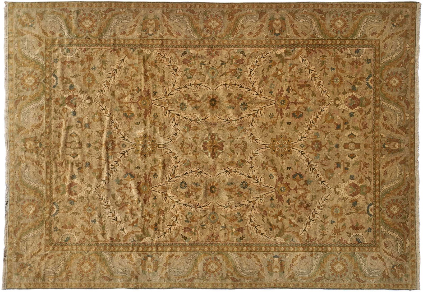 Turkish Carpet: 20th century, tan field with trailing floral "heart" pattern design, 11 ft. 3 in. x 16 ft. 6 in.Provenance: Private Collection, Asheville, North Carolina