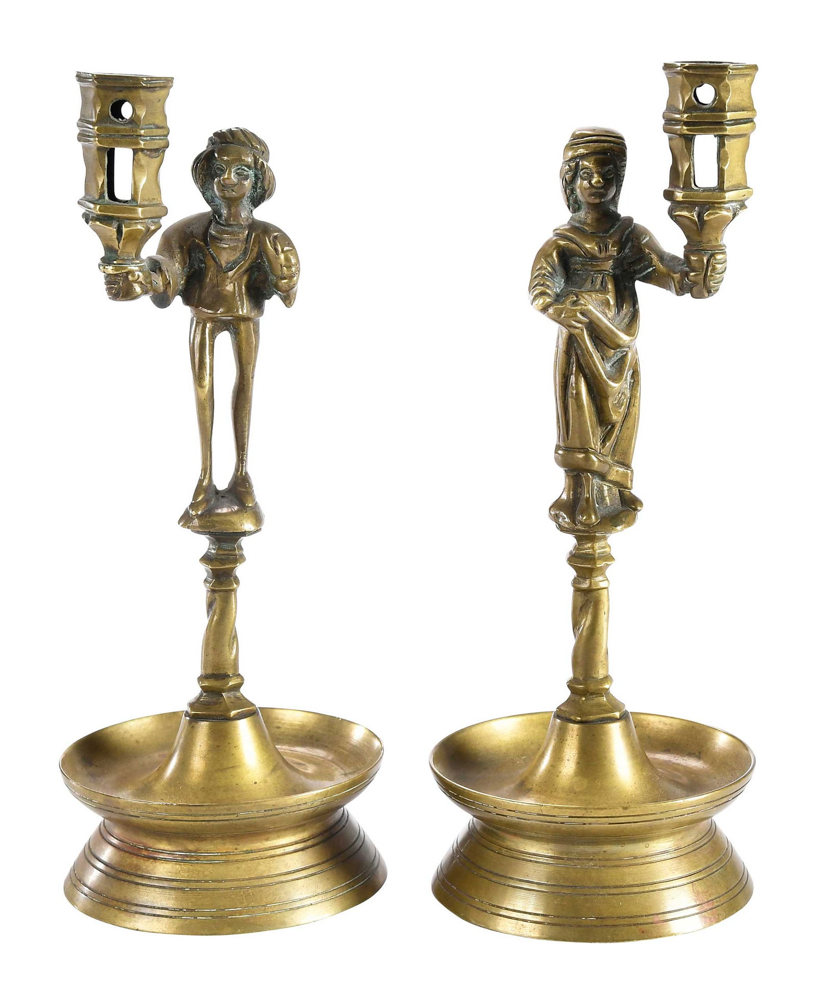 Pair of Gothic or Style Brass Figural Candlesticks (1 of 7)