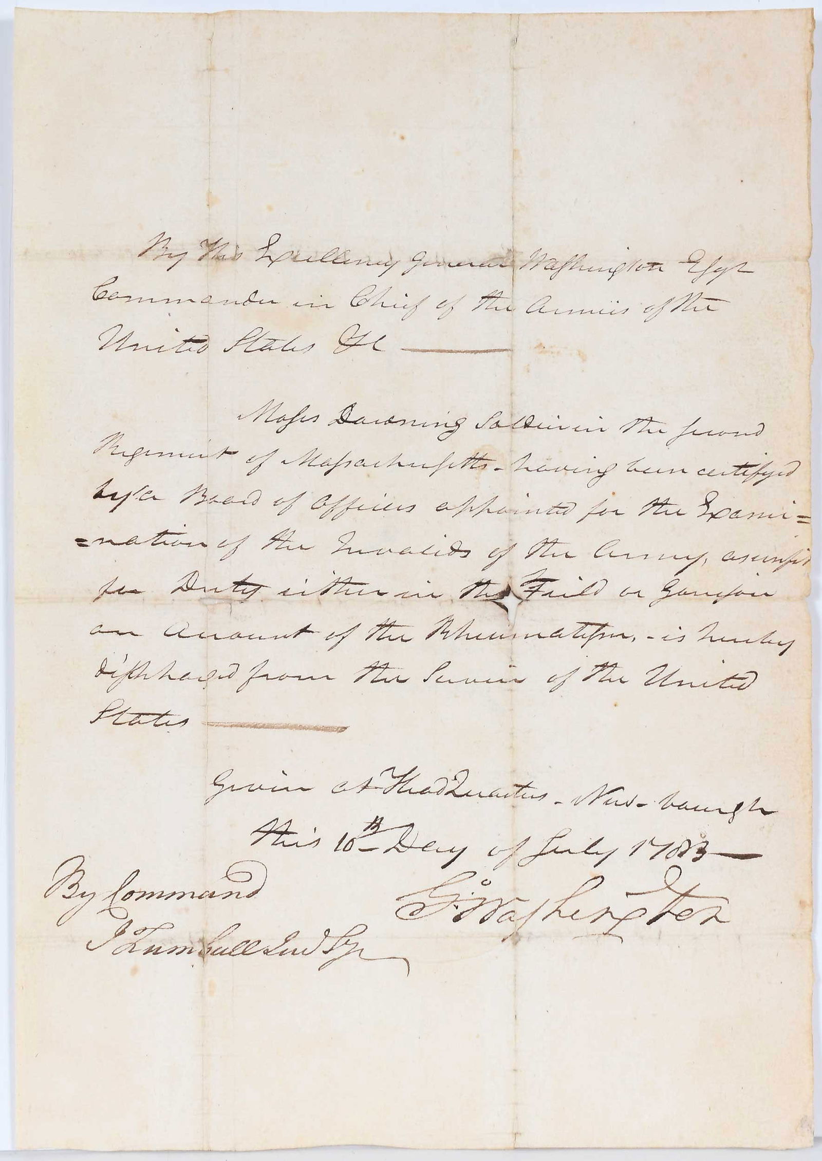 George Washington Signed Medical Discharge, Moses Downing (1 of 16)